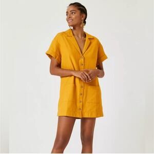 Anthropologie Pilcro Cotton Linen Blend Mustard Button Down Mjni Dress Medium